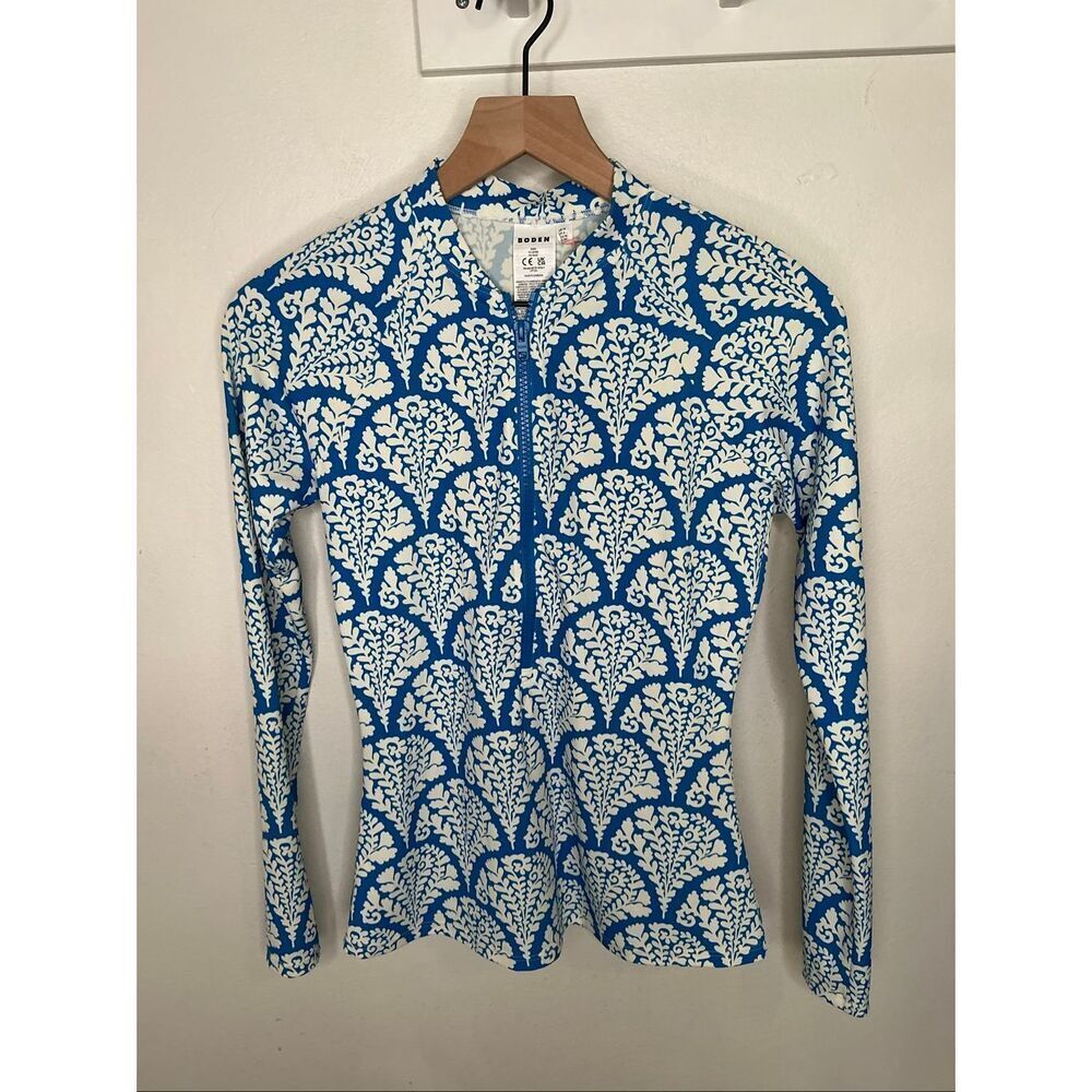 Boden Sun Safe Raglan Rash | Blue and White in 6 - Picture 5 of 9